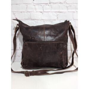 Mou Meraki RFID Blocking Genuine Brown Distressed Heavy Leather Crossbody Bag
